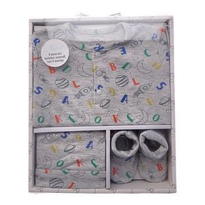 Quiltex Girls  Space Alphabet 3Pc Layette Box Set, Grey